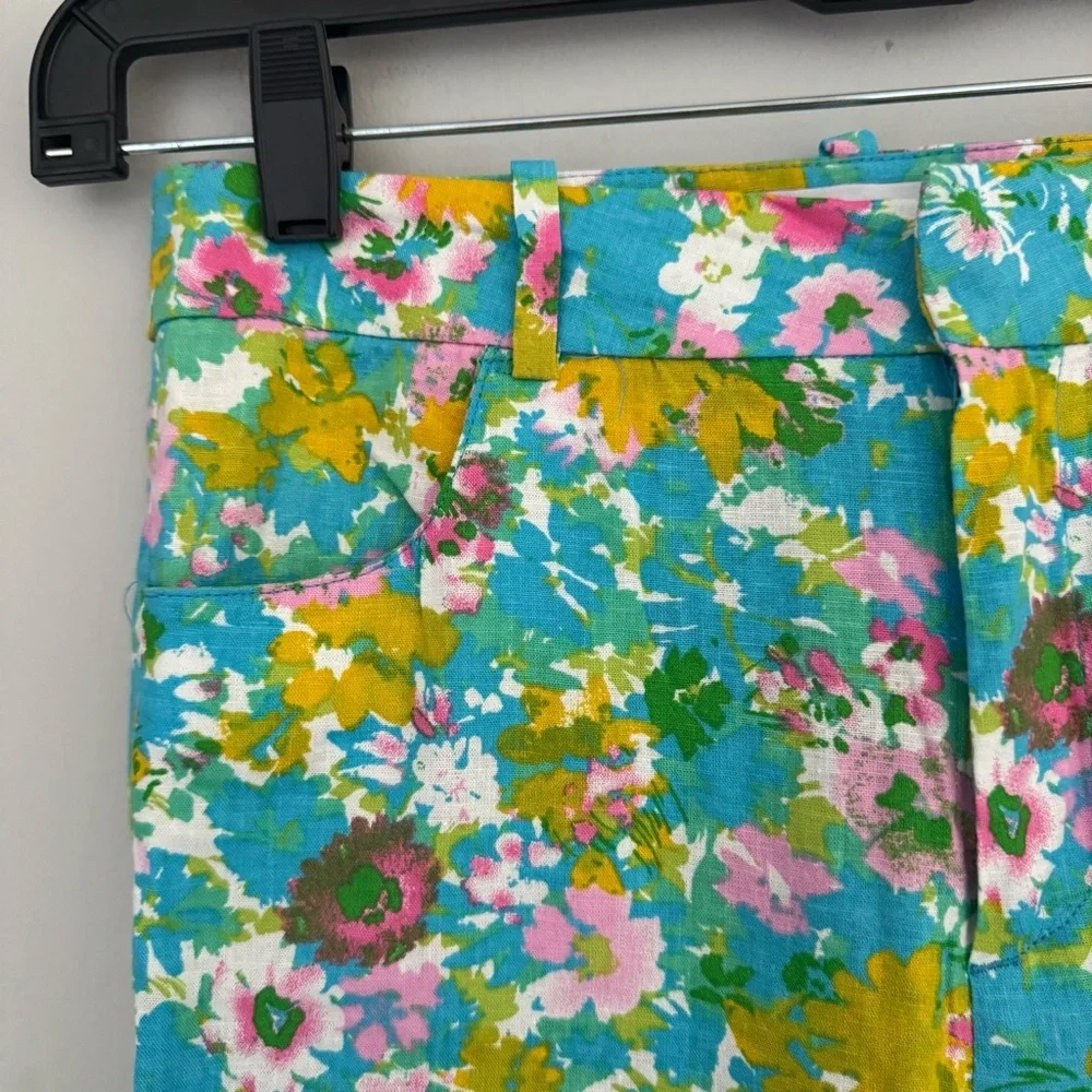 Zara Floral Printed Linen Blend Mini Flare Trousers